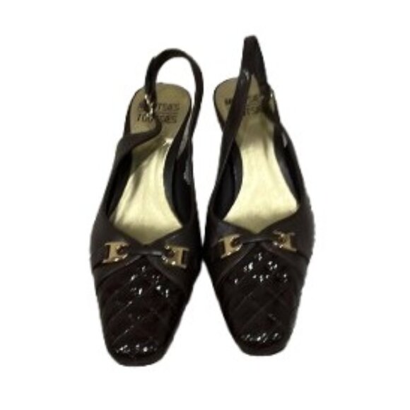 Mootsie Tootsie Brown Quilted Patent Leather Sling Back Heels Pumps NWOT - Picture 1 of 4